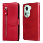 For OPPO Reno11 5G Global Fashion Calf Texture Zipper Leather Phone Case(Red) - 1