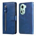 For OPPO Reno11 5G Global Fashion Calf Texture Zipper Leather Phone Case(Blue) - 1