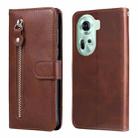 For OPPO Reno11 5G Global Fashion Calf Texture Zipper Leather Phone Case(Brown) - 1