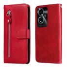 For OPPO A59 5G / A2m Fashion Calf Texture Zipper Leather Phone Case(Red) - 1