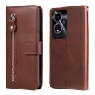 For OPPO A59 5G / A2m Fashion Calf Texture Zipper Leather Phone Case(Brown) - 1