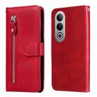 For OPPO K12 Fashion Calf Texture Zipper Leather Phone Case(Red) - 1