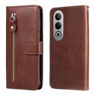 For OPPO K12 Fashion Calf Texture Zipper Leather Phone Case(Brown) - 1