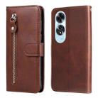 For OPPO A60 4G Global Fashion Calf Texture Zipper Leather Phone Case(Brown) - 1