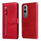 For OPPO K12x Fashion Calf Texture Zipper Leather Phone Case(Red) - 1