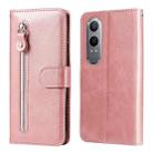 For OPPO K12x Fashion Calf Texture Zipper Leather Phone Case(Rose Gold) - 1