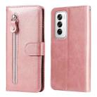 For OPPO Reno12 5G Global Fashion Calf Texture Zipper Leather Phone Case(Rose Gold) - 1