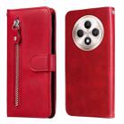 For OPPO Reno12 F 5G Global Fashion Calf Texture Zipper Leather Phone Case(Red) - 1