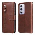 For OPPO A3 Pro 5G Global / India Fashion Calf Texture Zipper Leather Phone Case(Brown) - 1