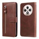 For OPPO Reno12 F 4G Fashion Calf Texture Zipper Leather Phone Case(Brown) - 1