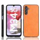 For Samsung Galaxy M34 5G Sewing Cow Pattern Skin PC + PU + TPU Phone Case(Orange) - 1