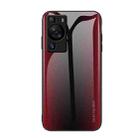 For Huawei P60 Texture Gradient Glass TPU Phone Case(Red) - 1