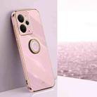 For Realme 14 5G Global XINLI Straight Edge 6D Electroplate TPU Phone Case with Ring Holder(Cherry Purple) - 1