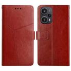 For Xiaomi Poco F5 HT01 Y-shaped Pattern Flip Leather Phone Case(Brown) - 1
