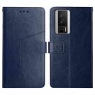 For Xiaomi Poco F5 Pro Y-shaped Pattern Flip Leather Phone Case(Blue) - 1