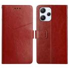 For Xiaomi Redmi 12 5G Y-shaped Pattern Flip Leather Phone Case(Brown) - 1