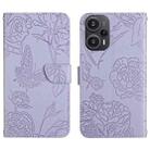 For Xiaomi Poco F5 Skin Feel Butterfly Embossed Flip Leather Phone Case(Purple) - 1