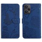 For Xiaomi Poco F5 HT03 Skin Feel Butterfly Embossed Flip Leather Phone Case(Blue) - 1