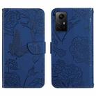 For Xiaomi Redmi Note 12S HT03 Skin Feel Butterfly Embossed Flip Leather Phone Case(Blue) - 1