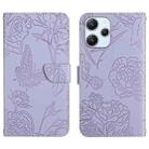 For Xiaomi Redmi 12 5G Skin Feel Butterfly Embossed Flip Leather Phone Case(Purple) - 1