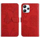 For Xiaomi Redmi 12 5G Skin Feel Butterfly Embossed Flip Leather Phone Case(Red) - 1