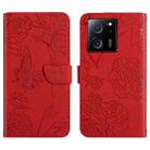 For Xiaomi 13T / 13T Pro Skin Feel Butterfly Embossed Flip Leather Phone Case(Red) - 1