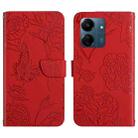 For Xiaomi Redmi 13C 4G Skin Feel Butterfly Embossed Flip Leather Phone Case(Red) - 1