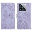 For Xiaomi 14 Skin Feel Butterfly Embossed Flip Leather Phone Case(Purple) - 1