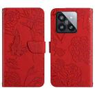 For Xiaomi 14 Skin Feel Butterfly Embossed Flip Leather Phone Case(Red) - 1