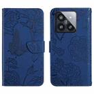 For Xiaomi 14 Pro Skin Feel Butterfly Embossed Flip Leather Phone Case(Blue) - 1