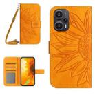 For Xiaomi Poco F5 Skin Feel Sun Flower Embossed Flip Leather Phone Case with Lanyard(Yellow) - 1