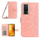 For Xiaomi Poco F5 Pro Skin Feel Sun Flower Embossed Flip Leather Phone Case with Lanyard(Pink) - 1