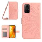 For Xiaomi Redmi Note 12S Skin Feel Sun Flower Embossed Flip Leather Phone Case with Lanyard(Pink) - 1