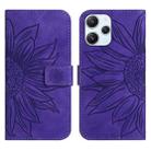 For Xiaomi Redmi 12 4G Global Skin Feel Sun Flower Embossed Flip Leather Phone Case with Lanyard(Dark Purple) - 1