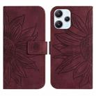 For Xiaomi Redmi 12 4G Global Skin Feel Sun Flower Embossed Flip Leather Phone Case with Lanyard(Wine Red) - 1