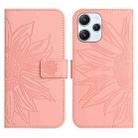 For Xiaomi Redmi 12 4G Global Skin Feel Sun Flower Embossed Flip Leather Phone Case with Lanyard(Pink) - 1