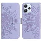 For Xiaomi Redmi 12 4G Global Skin Feel Sun Flower Embossed Flip Leather Phone Case with Lanyard(Purple) - 1