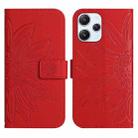 For Xiaomi Redmi 12 4G Global Skin Feel Sun Flower Embossed Flip Leather Phone Case with Lanyard(Red) - 1