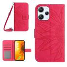 For Xiaomi Redmi 12 5G Skin Feel Sun Flower Embossed Flip Leather Phone Case with Lanyard(Rose Red) - 1