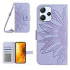 For Xiaomi Redmi 12 5G Skin Feel Sun Flower Embossed Flip Leather Phone Case with Lanyard(Purple) - 1