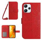 For Xiaomi Redmi 12 5G Skin Feel Sun Flower Embossed Flip Leather Phone Case with Lanyard(Red) - 1