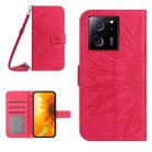 For Xiaomi 13T / 13T Pro Skin Feel Sun Flower Embossed Flip Leather Phone Case with Lanyard(Rose Red) - 1