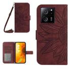 For Xiaomi 13T / 13T Pro Skin Feel Sun Flower Embossed Flip Leather Phone Case with Lanyard(Wine Red) - 1