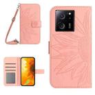 For Xiaomi 13T / 13T Pro Skin Feel Sun Flower Embossed Flip Leather Phone Case with Lanyard(Pink) - 1