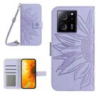 For Xiaomi 13T / 13T Pro Skin Feel Sun Flower Embossed Flip Leather Phone Case with Lanyard(Purple) - 1