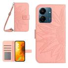 For Xiaomi Redmi 13C 4G Skin Feel Sun Flower Embossed Flip Leather Phone Case with Lanyard(Pink) - 1