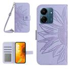 For Xiaomi Redmi 13C 4G Skin Feel Sun Flower Embossed Flip Leather Phone Case with Lanyard(Purple) - 1