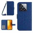 For Xiaomi 14 Skin Feel Sun Flower Embossed Flip Leather Phone Case with Lanyard(Dark Blue) - 1