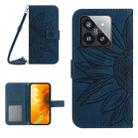 For Xiaomi 14 Pro Skin Feel Sun Flower Embossed Flip Leather Phone Case with Lanyard(Inky Blue) - 1