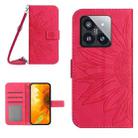 For Xiaomi 14 Pro Skin Feel Sun Flower Embossed Flip Leather Phone Case with Lanyard(Rose Red) - 1